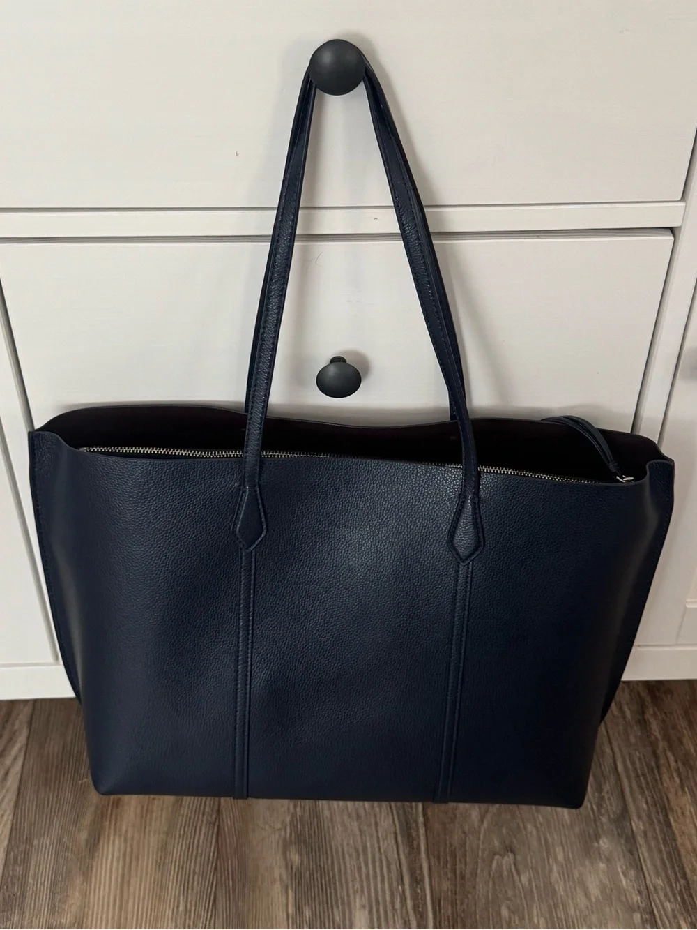 Tory Burch Perry Tote Navy Blue Leather Laptop Pocket